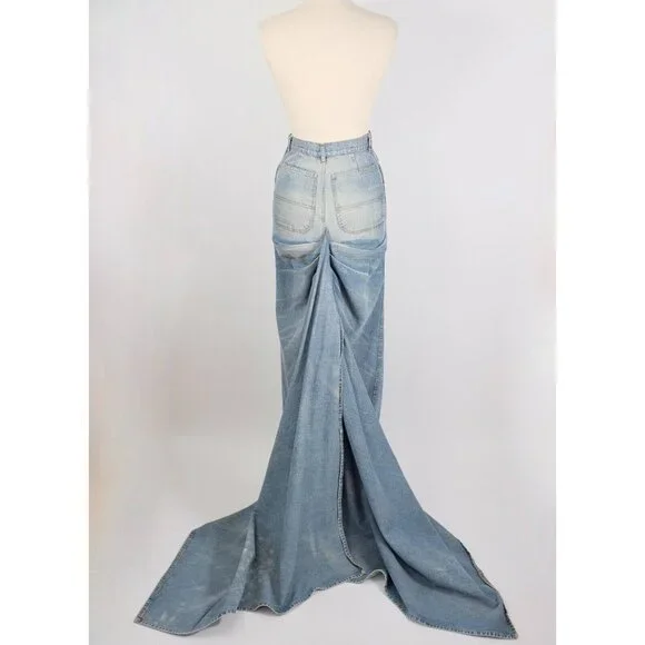 Ralph Lauren Collection long denim skirt sz 4 maxi train Spring 2003 - Picture 7 of 12